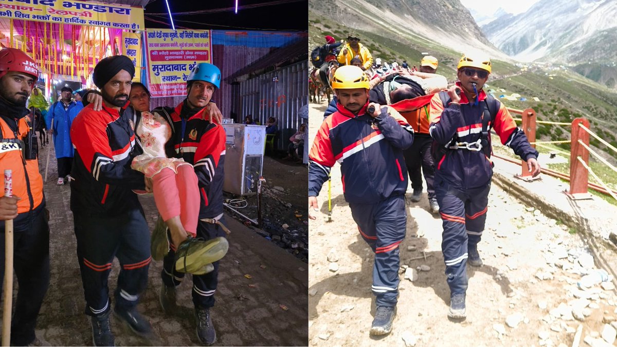 13Bnndrf's tweet photo. #shriamarnathjiyatra2026
The NDRF Special Mountain Rescue Teams deployed along the Yatra routes are providing prompt humanitarian assistance, first aid and emergency response services to pilgrims, ensuring their safety throughout the challenging journey to the Holy Cave for Darshan.
@NDRFHQ 
@ndmaindia 
@official_dgar