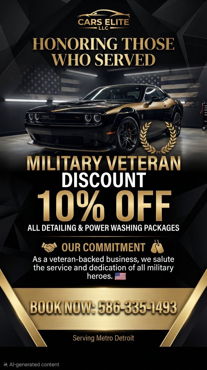 CarsElitemi's tweet photo. We now offer a 10% discount on all packages to military active members or personal call us today at 586-335-1493 or book online

https://t.co/CFReXLHdOE

#mobiledetailing #cars #carshows #carselitellc #windowtint #Detroit #BusinessSuccess https://t.co/2KckHRGsg6