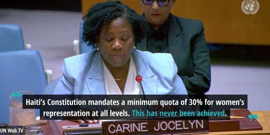 ngowgwps's tweet photo. Carine Jocelyn tells the #UNSC that harassment and threats keep many women in #Haiti from voting or running for office. https://t.co/gShRj3VAml
