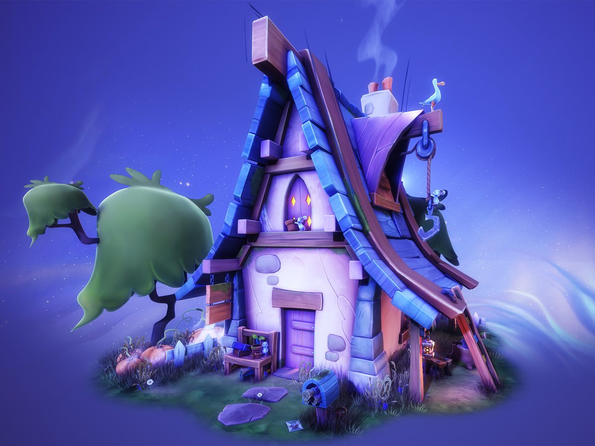 ArtStylized3D's tweet photo. The Little House Handpainted - Night Render 🌙

A night-time version of this little house, inspired by Étienne Savoie’s design. I took the opportunity to integrate a few assets created for other projects... and Lilo the mouse is still hanging around!

#3DArt #StylizedArt #HandPaint #3Dcoat