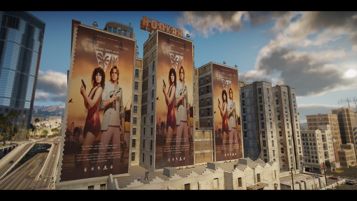 Officer91_'s tweet photo. Grand Theft Auto VI coming November 19th 2026, staring Lucia Caminos and Jason Duval. Movie posters have arrived in Los Santos on the Hookah Palace Hotel.

Movie poster made by @GTAGFX 
#GTA #GTAV #GTAVI https://t.co/gBMFA4UfKf