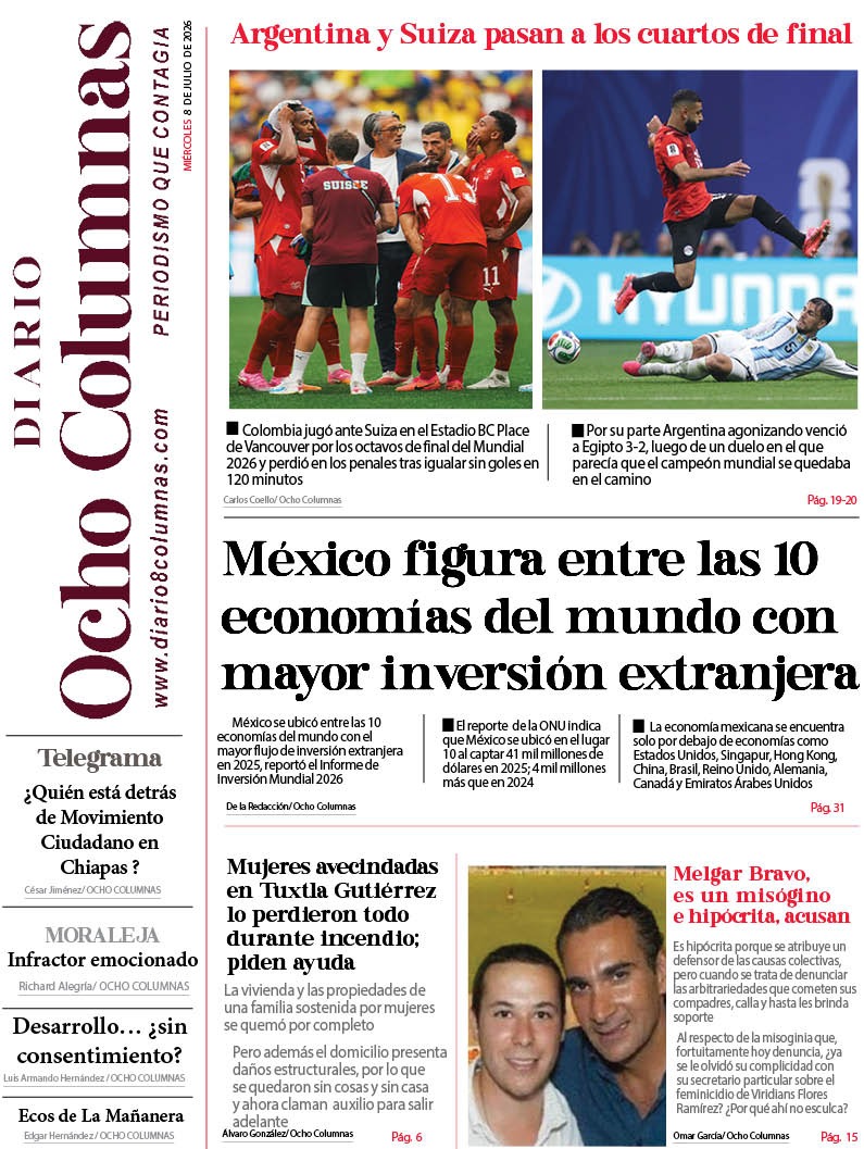 _8columnas's tweet photo. ¡𝗕𝘂𝗲𝗻 miércoles, queridos lectores! 🌞 

Hoy en portada: 🗞️

🔶 Nosotros no vamos a hacer acuerdos con la delincuencia, dice Claudia Sheinbaum 

Les compartimos la portada y edición digital de su 𝗗𝗶𝗮𝗿𝗶𝗼 𝟴 𝗖𝗼𝗹𝘂𝗺𝗻𝗮𝘀. 👇 

https://t.co/1fIEcSVxNx https://t.co/A5d191Ig41