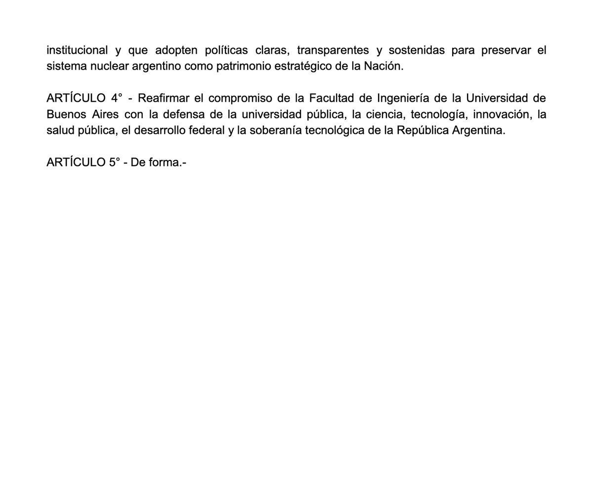 norabar's tweet photo. Declaración del Consejo Directivo de la Facultad de Ingeniería de la UBA por el vaciamiento y la violencia en @CNEA_Arg https://t.co/RTi4ck4fTF