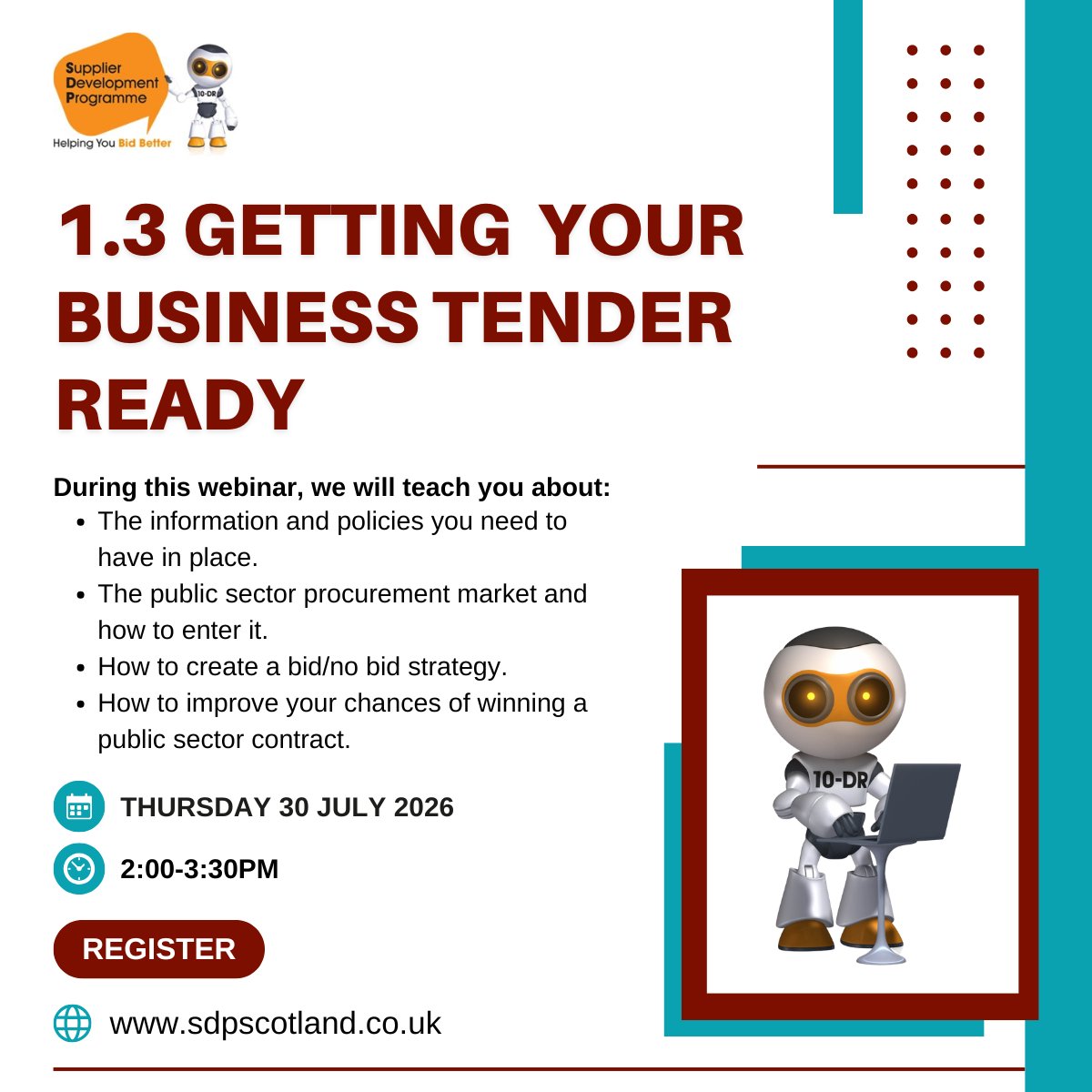 sdpscotland's tweet photo. What does being "tender ready" mean? Scottish SMEs are invited to a free webinar, on 30 July at 2pm, to go through this business strategy step-by-step with SDP's expert trainer, who will give you a handy checklist too! 
Learn more and book your free place: https://t.co/esXcA0IdWD https://t.co/MaqkX09e1Y