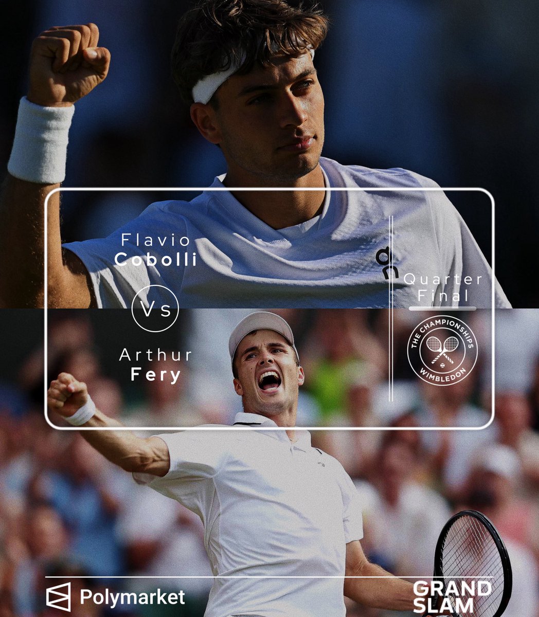 ellijahhqq's tweet photo. Tennis 🎾
Wimbledon 🇬🇧
🇮🇹 Flavio Cobolli vs Arthur Fery 🇬🇧
Odds on @Polymarket
Guess: Cobolli to win (64¢)

Cobolli is stronger and more experienced than Feri at this stage, Flavio will definitely not give up this semi-final for himself https://t.co/HYz6HyaM9N