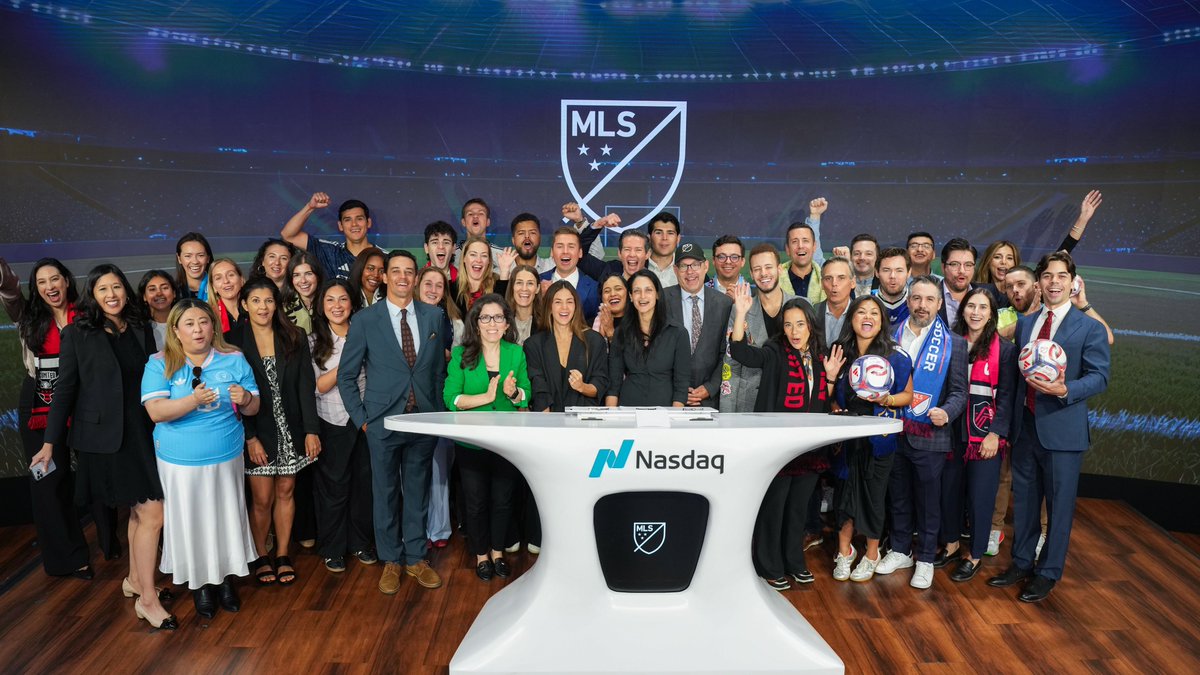 NasdaqExchange's tweet photo. After the United States hosted the 1994 @FIFAWorldCup, Major League Soccer was founded in 1996. Since then, @MLS has grown into the premier professional soccer league in the United States and Canada. 

Thrilled to celebrate you at the @Nasdaq Opening Bell! https://t.co/Z18shaGMIK