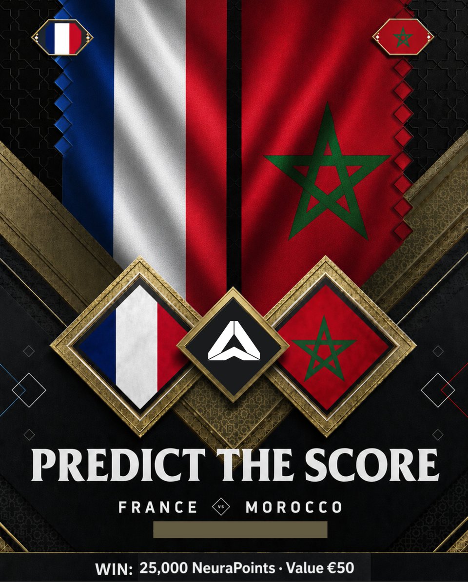 0xNitz's tweet photo. Predict the exact score: France vs Morocco.

To enter: follow this account and repost this post, then reply 
with your prediction. One prediction per account.

25,000 NeuraPoints (value €50) for the first 5 correct answers. Free.

Kickoff 4 PM ET. https://t.co/0a7PLMqalw