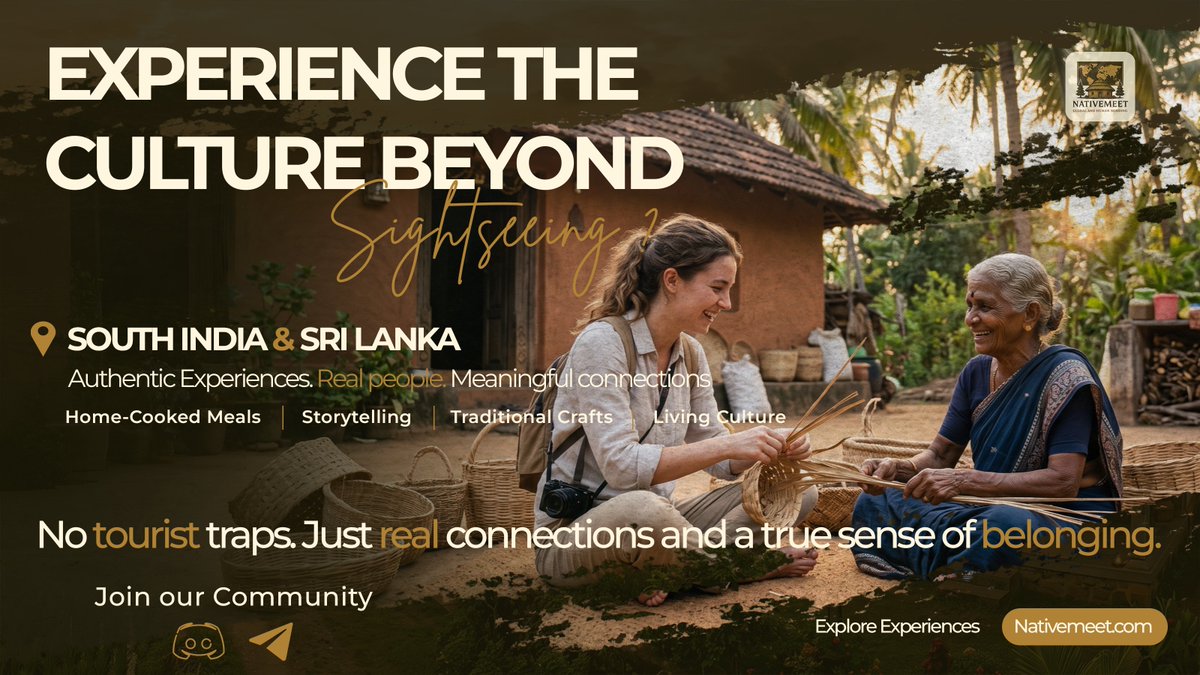nativemeet_in's tweet photo. Ready for travel that goes beyond sightseeing?

NativeMeet connects you with local families and communities across South India &amp; Sri Lanka for authentic cultural experiences.

No tourist traps. Just real connections.

👉 https://t.co/CGDpZDmahS

#NativeMeet #AuthenticTravel https://t.co/rk7CBDtoY7