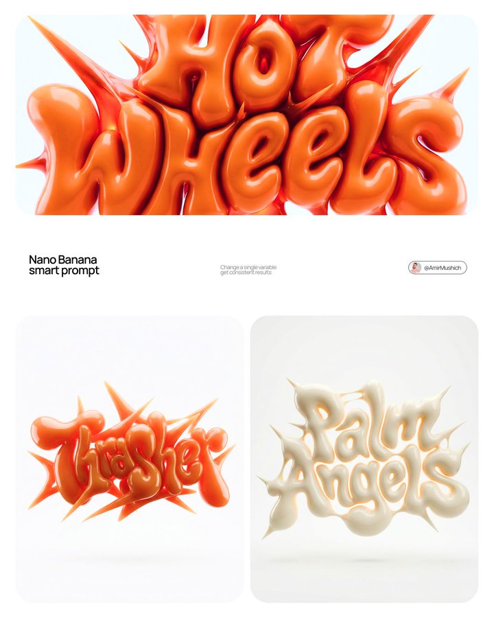 AmirMushich's tweet photo. 3D inflated typography
Prompt 👇 https://t.co/ZyQAJ5y05W