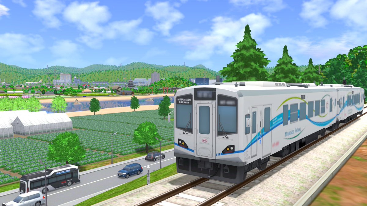5masaba's tweet photo. #A9evoフォトコンテスト 
「鉄道写真部門」
空港直通列車

開業待ち遠しい熊本空港アクセス鉄道、もしも阿蘇方面への観光活性化のために南阿蘇鉄道からの直通列車��走ると便利になりそう！
と思い、熊本空港モチーフの空港をバックにMT-4000形を走らせてみました
#A9evo https://t.co/FH6O0TnAkJ