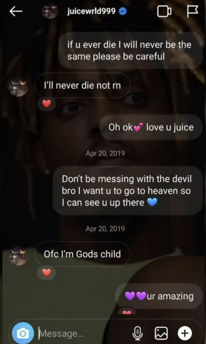 juicewrld999dwa's tweet photo. This Juice WRLD conversation with fan on Instagram 😢💔tragic https://t.co/eeqJiB9NOZ