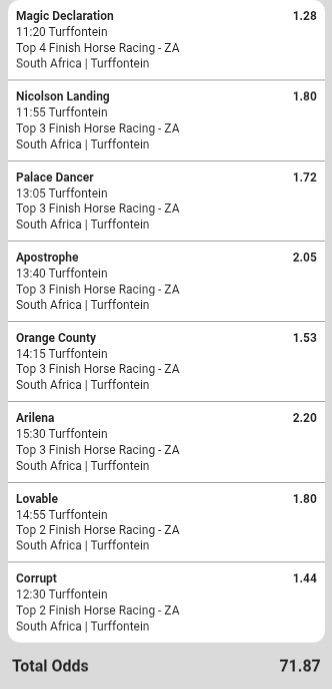 Slaughterrman's tweet photo. Turffontein Horse Race 🏇 🏁 Thursday 08 July .... Re-tweet for others, we will eat on these 

Winning form 
298 odds
Code 👉👉 1ACAA68

71 odds
Code 👉👉 1ACAB8B

Money Horses 
116 odds
Code 👉👉 1ACAB2E https://t.co/1HvABTAI4z