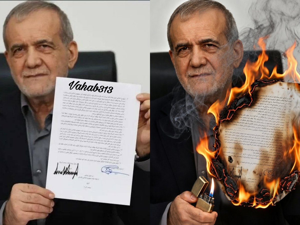 Mrashidi126's tweet photo. *الله اکبر،،،
دکتر پزشکیان بعد از توهین های بی‌شرمانه #ترامپ_قمار_باز 🦮 به ملت شریف ایران، در اقدامی خودجوش سند
تفاهم‌نامه با آمریکا را به آتش کشید..

 «فک کن یه لحظه شبکه خبر
 اینو بگه چه کیفی میده،ولی فک نکنم🤷»* https://t.co/EoE1rw1cY6