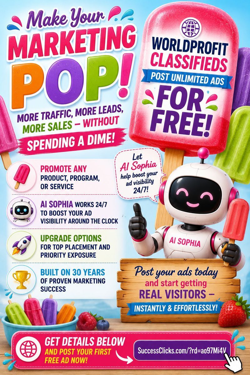 DanoEnterprises's tweet photo. 🍧 Cool off this summer while heating up your business! 
👉 Get started: https://t.co/UwfwTO3KwC

#SummerMarketing #PopsicleVibes #FreeAdvertising #ClassifiedAds #OnlineBusiness #AffiliateMarketing #DigitalMarketing #TrafficGeneration #LeadGeneration #Entrepreneur #WorkFromHome https://t.co/szpNy1SMXM