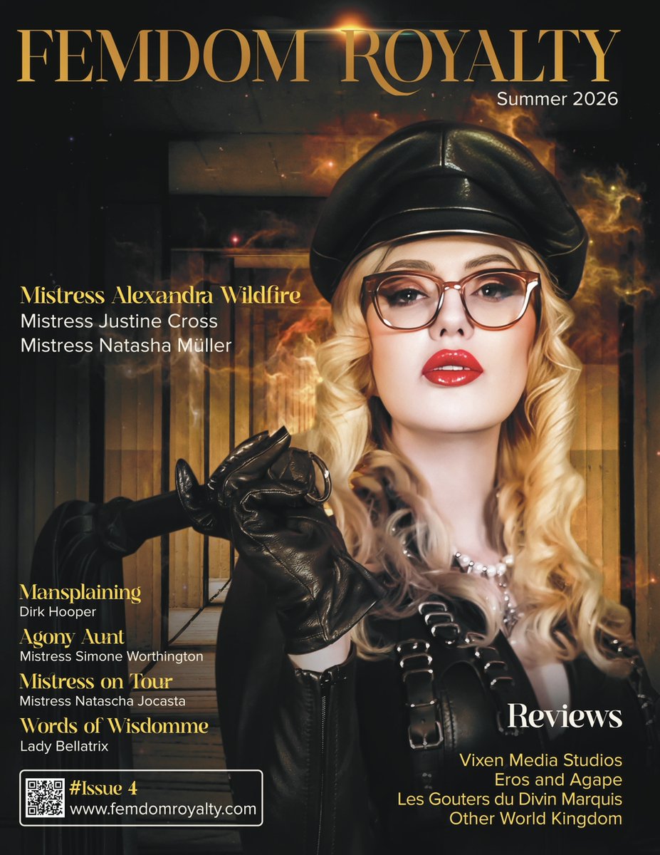 FemdomRoyaltyHQ's tweet photo. 👑Four glorious issues. Meet the four glorious Dominas who have graced our covers. 

👑1 Domina Silvia
👑2 Mistress Sidonia @EnglishMansion 
👑3 Matriarch Ezada Sinn @EzadaSinn 
👑4 Mistress Wildfire @Ms_wildfire_ 

Read them all here: https://t.co/FgBS3e8UZj https://t.co/OlScp9AJPu