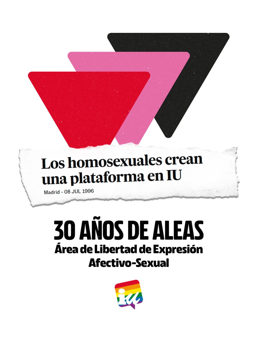 IzquierdaUnida's tweet photo. Hace justo 30 años, Izquierda Unida fue la primera fuerza política que incorporó de forma organizada las reivindicaciones LGTBI a su proyecto político. 

Era compromiso cuando defender la igualdad tenía un coste. Hoy seguimos donde siempre: frente al odio y por más derechos. https://t.co/nQCh2HDp3R