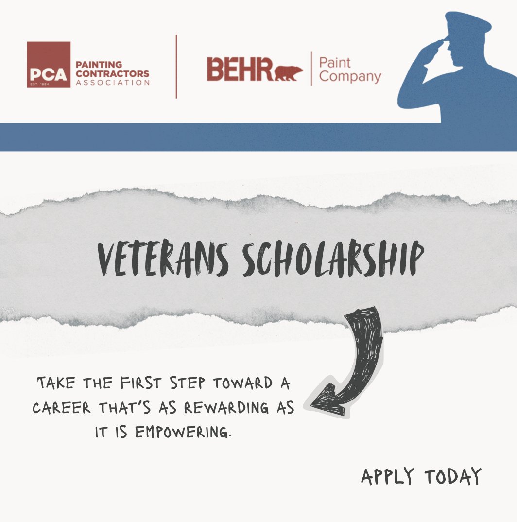 PCAsocial's tweet photo. From service to success. 🇺🇸
PCA and Behr Paint Company are proud to offer 100 scholarship opportunities for U.S. veterans and transitioning service members looking to build rewarding careers in painting and business ownership.
Free PCA membership, mentorship, and industry-leading training — all designed to support your next chapter.
https://t.co/GKAyAGjdBs