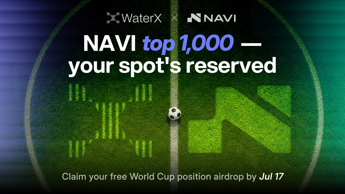 WaterX_app's tweet photo. Welcome @navi_protocol to the WaterX Predict Festival 🎪

🔹 Jul 8 - Jul 17 14:00 UTC
🔹 Top 1000 users on the Navi leaderboard are eligible for the airdrop

Claim now: https://t.co/W5Sy9qCJ6n https://t.co/wyCVCfZLCX
