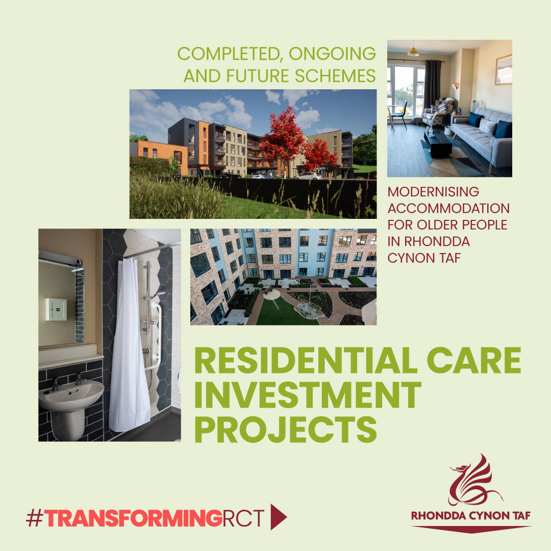 RCTCouncil's tweet photo. We're committed to modernising residential care options for older people, delivering this through major investment projects. Find out more about completed schemes, ongoing schemes, and a range of future projects: https://t.co/zRhA2duytN #TransformingRCT https://t.co/mzMpltaSZV