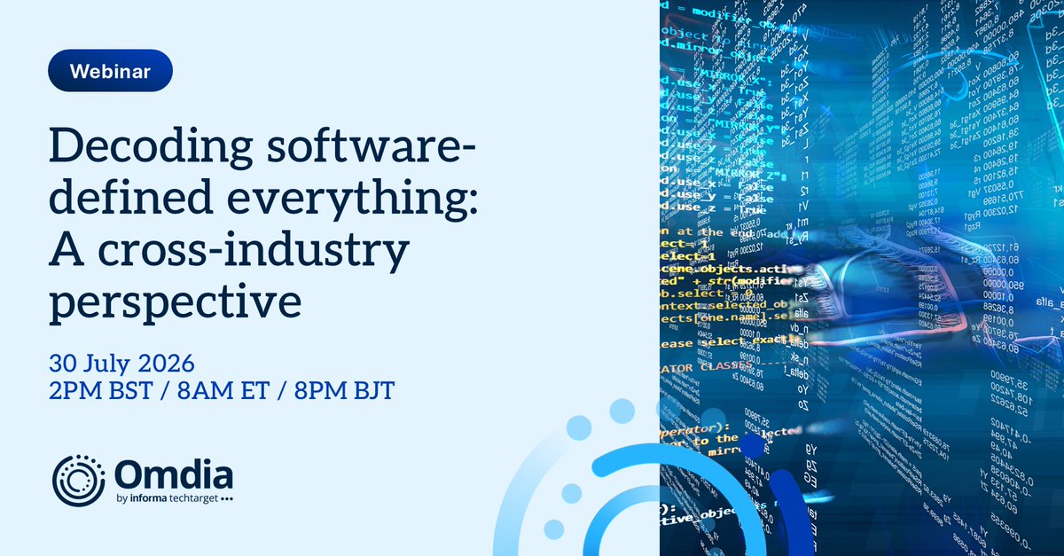 OmdiaHQ's tweet photo. Products are no longer finished when they leave the factory.
Join Omdia’s July 30 webinar to explore how software-defined transformation is reshaping #vehicles, #semiconductors, #smartbuildings, energy grids, security systems and #IoT.
Register now: https://t.co/Rw0EEUQHyh https://t.co/Ojyk8UowZq