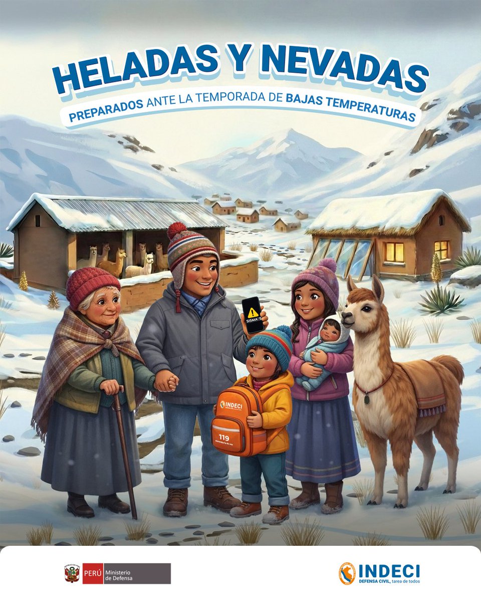 indeciperu's tweet photo. 💡¿Sabes cómo prepararte ante la temporada de bajas temperaturas?
✅Sigue estas #recomendaciones ante #heladas y #nevadas.
#BajasTemperaturas https://t.co/sSLNckvaGY