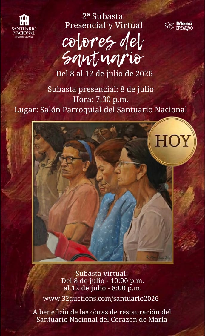 reysol23's tweet photo. ***HOY***
SUBASTA COLORES DEL SANTUARIO
Te esperamos esta noche a las 7:30 p.m. en el Salón Parroquial del Santuario Nacional. 
82 obras de 79 artistas a favor de las obras que realiza el Santuario Nacional. 
El acceso al salón es desde el sótano de la Casa Parroquial https://t.co/lzFpz4zhR6