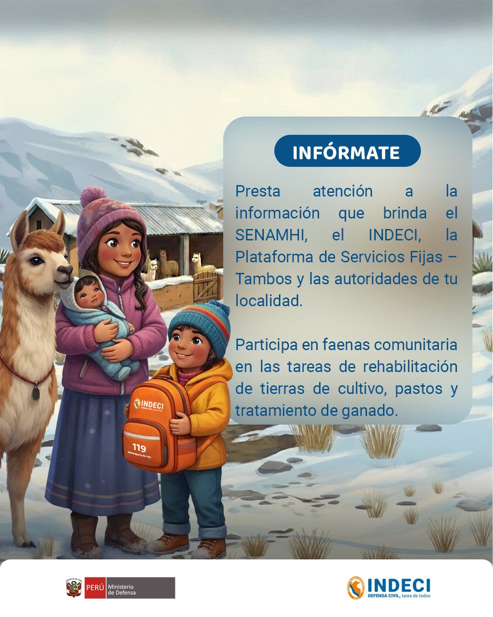 indeciperu's tweet photo. 💡¿Sabes cómo prepararte ante la temporada de bajas temperaturas?
✅Sigue estas #recomendaciones ante #heladas y #nevadas.
#BajasTemperaturas https://t.co/sSLNckvaGY