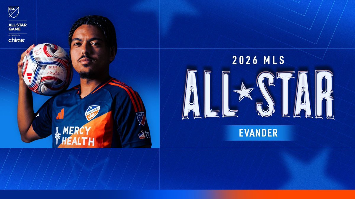 fccincinnati's tweet photo. Evander does it again! 🌠
FC Cincinnati midfielder Evander has been named to the 2026 MLS All-Star Game for the third consecutive year.
Details: https://t.co/CI8MQFqptS https://t.co/mHgeofru9h
