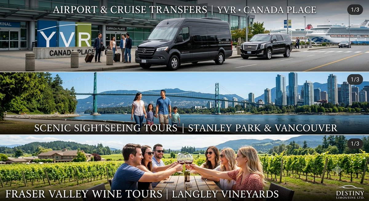 destinylimo's tweet photo. Whether flying into YVR or heading out from the Canada Place cruise terminal, we handle the logistics so you can handle the memories. 🥂✨
#DestinyLimo #VancouverLimo #CanadaPlace #LangleyWineTour #ExploreBC #SurreyLimo #VancouverTourism #ChauffeurService https://t.co/b3eFDzJ5DI