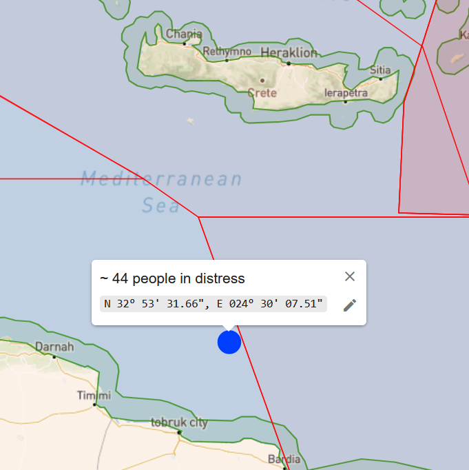 alarm_phone's tweet photo. 🆘from 44 people, including 1 child, south of #Crete!
We were called by people on the boat yesterday but have not heard from them since last night, when they told us water was entering the boat. We alerted all authorities including @HCoastGuard &amp; urge them to send rescue now! https://t.co/tzFgJHqtO7