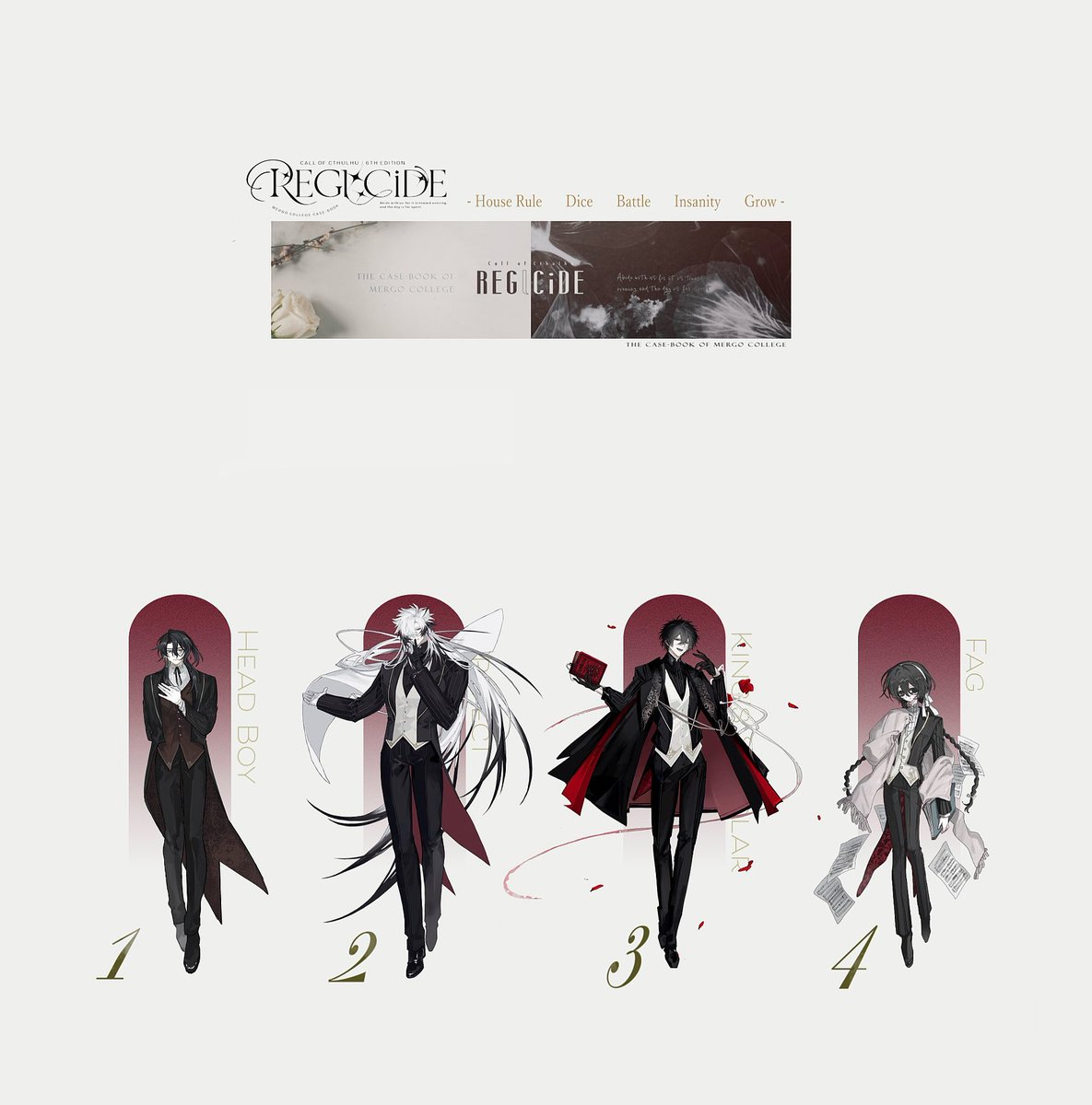 nogu_09's tweet photo. ❖

   ▮ ᴄᴀʟʟ ᴏғ ᴄᴛʜᴜʟʜᴜ              
       𝘙𝘌𝘎𝘭𝘊𝘪𝘋𝘌 - ﾚｼﾞｻｲﾄﾞ-

｜ ᴋᴘ ︴じゃこ

｜ ᴘᴄ・ᴘʟ
　 ʜᴏ¹   寮　長     ︴玄木
　 ʜᴏ²   監督生     ︴しゃの
　 ʜᴏ³   王の学徒 ︴お情
　 ʜᴏ⁴   寮　弟     ︴ふじお

   ▮ ᴇɴᴅ

．
．
． https://t.co/4xqyMRHrGj