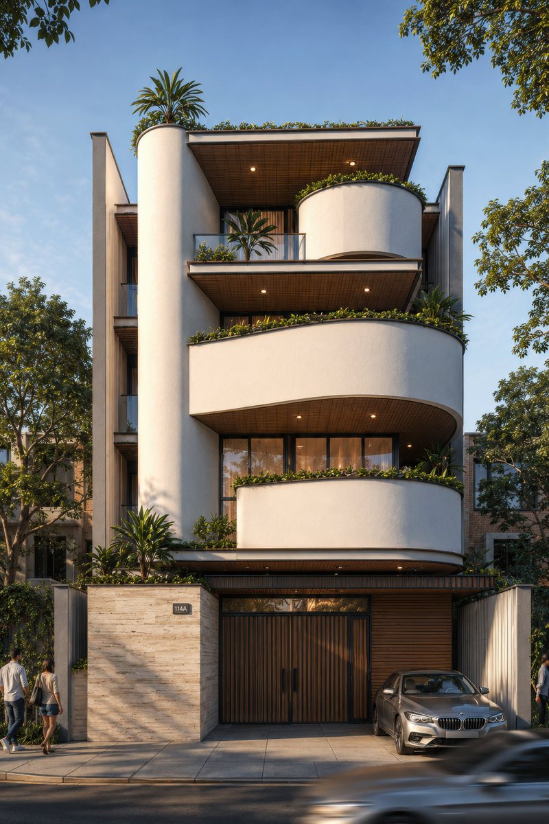 sumonmia0's tweet photo. From pencil line to poured concrete — this curved-facade residence is architecture in motion. Which version wins for you: the sketch or the render? 🏛️✏️
#ArchTwitter #DesignTwitter #ArchitectureNews https://t.co/7jpydjADBD