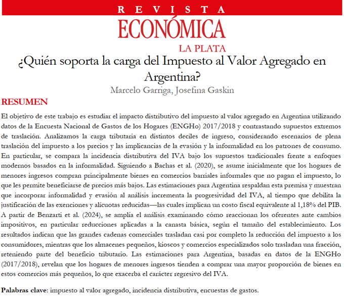 IIEunlp's tweet photo. 🧵¿Quién paga finalmente el IVA?

Hilo sobre una publicación de la Revista Económica-UNLP que analiza la incidencia distributiva del IVA según supuestos de informalidad, evasión y tamaño de los comercios.

Autores: @marcelogarriga y @josegaskin (UNLP). https://t.co/qQSjhhiv1U
