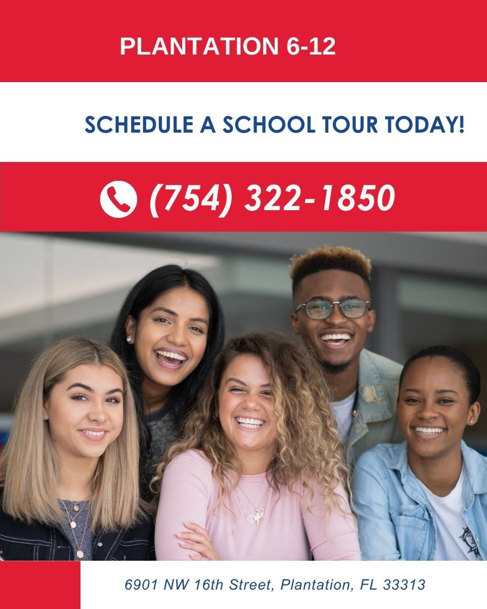 browardschools's tweet photo. 🌟 Plantation 6-12 Magnet School 🌟

A seamless pathway to success starts here! Plantation 6-12 Magnet School empowers scholars through innovative learning opportunities, academic excellence, and specialized magnet programs designed to prepare them for college, careers, and beyond.

Now accepting applications for the upcoming school year.

Seats are limited. Apply now!
🌐 https://t.co/oSBioPrjzT
📞 Call (754) 322-1850 to schedule a tour.
📍 651 NW 42nd Ave., Plantation, FL 33317