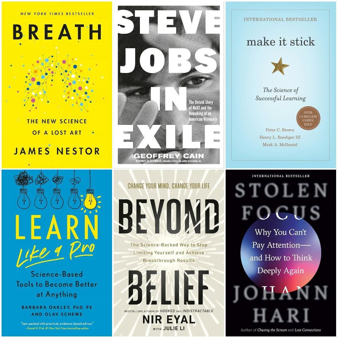 AlexAndBooks_'s tweet photo. 6 Best books I've read in 2026 so far:

• “Breath” by James Nestor
• “Beyond Belief” by Nir Eyal
• “Stolen Focus” by Johann Hari
• “Make It Stick” by Peter C. Brown
• “Learn Like A Pro” by Barbara Oakley
• “Steve Jobs In Exile” by Geoffrey Cain

Have you read any of these? https://t.co/om8HINeCww