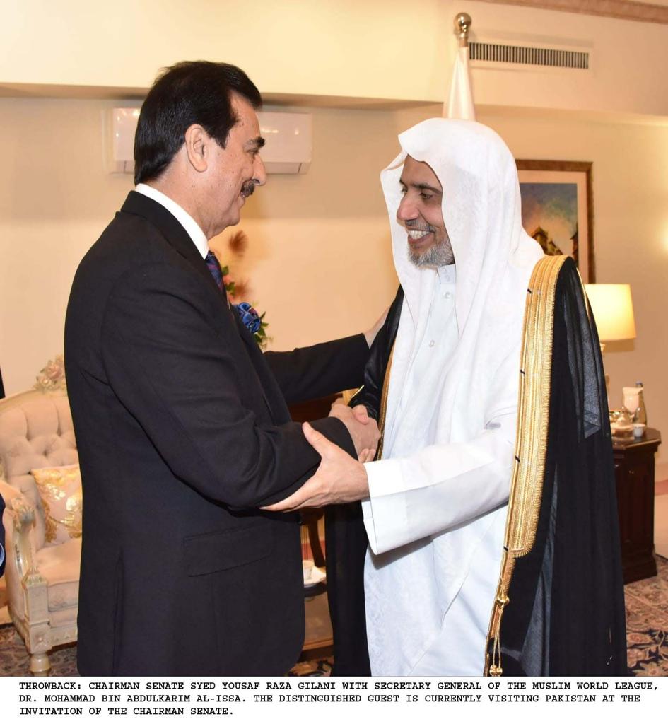 OfficeSenate's tweet photo. 🇵🇰🤝🇸🇦 At the special invitation of the Acting President of Pakistan / Chairman Senate, Syed Yousaf Raza Gilani, the Secretary-General of the Muslim World League, H.E. Sheikh Dr. Mohammad bin Abdulkarim Al-Issa, arrived in Islamabad on an official visit.

The distinguished guest was warmly received upon arrival by Senator Hafiz Abdul Karim, Senator Muhammad Talha Mehmood along with Federal Minister for Religious Affairs Sardar Muhammad Yousaf, H.E. Saudi Ambassador to Pakistan and senior officials of the Senate Secretariat.

The visit reflects the strong and enduring ties between Pakistan and the Muslim World League and underscores their shared commitment to promoting peace, interfaith harmony, moderation, and unity across the Muslim world.

During his visit, H.E. Sheikh Dr. Mohammad bin Abdulkarim Al-Issa is expected to hold high-level meetings with the Acting President/Chairman Senate and other national leaders to discuss matters of mutual interest, including the promotion of religious harmony, tolerance, and enhanced cooperation in areas of common concern.
@GovtofPakistan @PresOfPakistan
@ForeignOfficePk @SenatePakistan
@YRGillani @MWLOrg_en
@MORAisbOfficial @PTVNewsOfficial @senatorMtalha @PakPMO
@RadioPakistan @SenatorOfPak
#MuslimWorldLeague #Pakistan #YousafRazaGilani #Senate #Peace #InterfaithHarmony #Unity