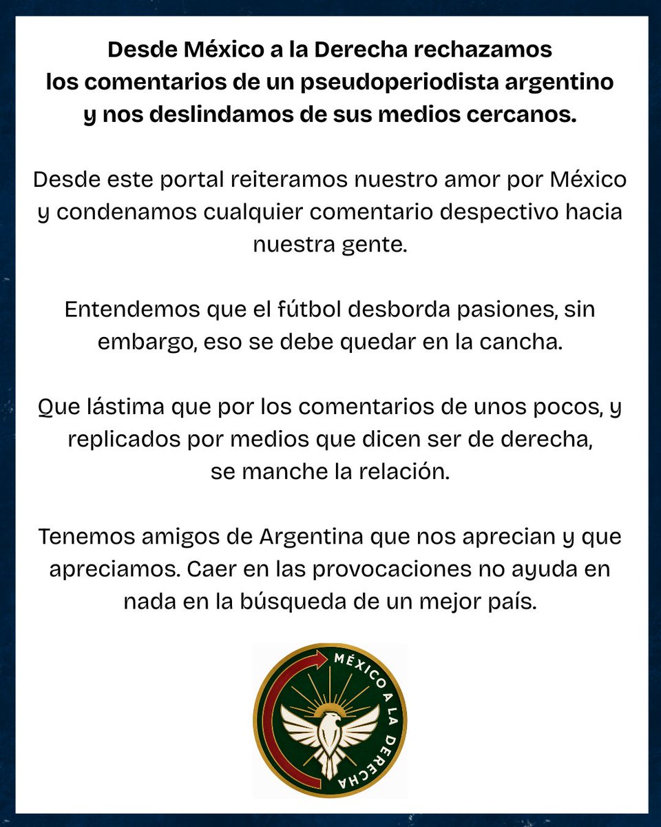 MexicoalDerecha's tweet photo. 🚨🚨🚨NUESTRA POSTURA RESPECTO A COMENTARIOS DE UN PSEUDOPERIODISTA CONTRA MÉXICO.
👇👇👇 https://t.co/36TQv6L6jI