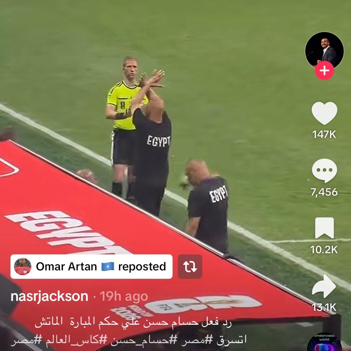 goalsside's tweet photo. 🚨🚨| Omar Artan, the Somali referee barred from the World Cup, 𝐑𝐄𝐏𝐎𝐒𝐓𝐄𝐃 a video on TikTok of Hossam Hassan's furious meltdown at the referee after Egypt's exit vs Argentina. 👀🇸🇴 https://t.co/on544YwrwB
