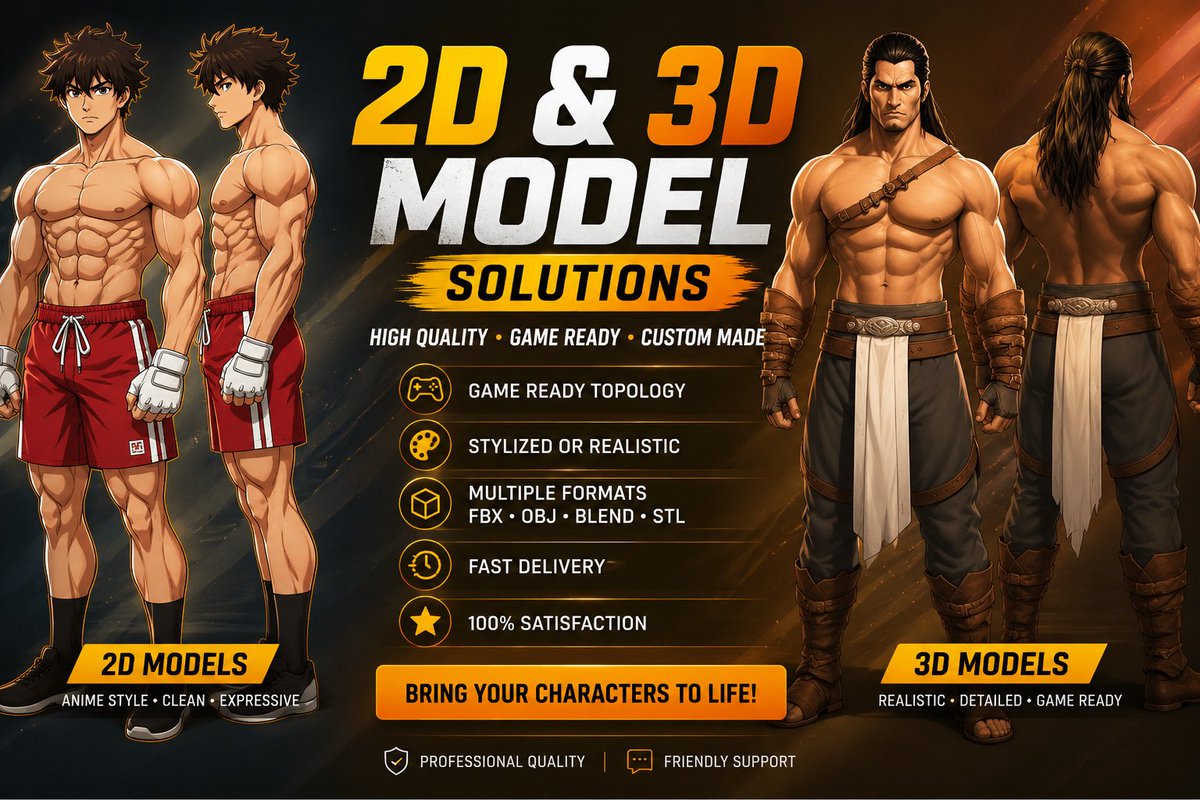 sooode3344's tweet photo. 🎨 Need high-quality 2D or 3D character models?
From stylized designs to game-ready assets, I create custom models that bring your ideas to life. ⚡
✅ Fast Delivery
✅ High Quality
✅ Affordable Prices
📩 DM now and let's build your next project!
#3DModeling #2DArt #GameDev https://t.co/RGPjlwGRjT