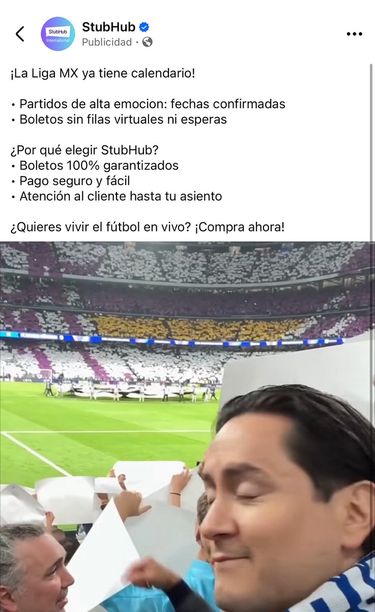 FabEspV's tweet photo. Quien será el encargado de redes de @StubHub, anuncian un partido de chivas y no es chivas el que sale, anuncian el calendario de la liga mx y ponen un partido en el Bernabeu 😂😂 estamos todos locos https://t.co/JdOfrY1rlj