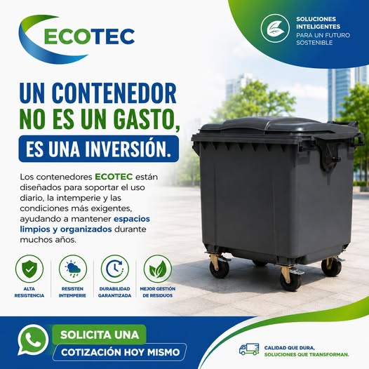 EcoTecLA's tweet photo. Elegir un contenedor de calidad significa reducir costos de reemplazo y optimizar la gestión de residuos.
En ECOTEC ofrecemos contenedores fabricados con materiales de alta resistencia, diseñados para soportar el uso diario y las condiciones más exigentes. https://t.co/73CeYqw5kK