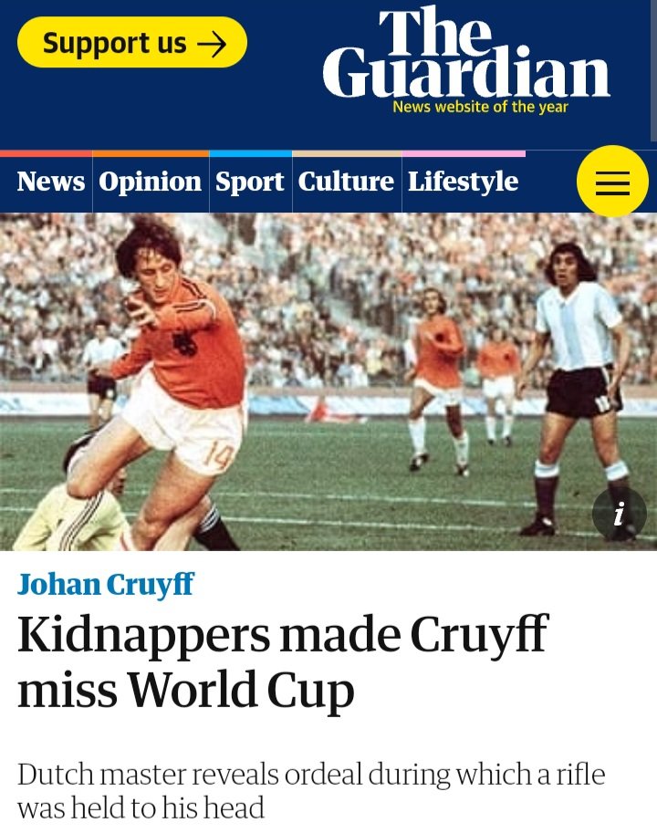 laligafraudss's tweet photo. Argentina corruption in the World Cup goes back decades!

In 1978, Johann Cruyff and his family was kidnapped just a few days before the World Cup final between Holland and Argentina.  

Argentina went on to win their first World Cup, beating Holland 3-1 https://t.co/3MZa2QoWoC
