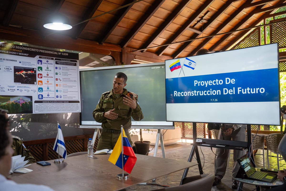 IDF's tweet photo. 🇮🇱🇻🇪The National Rehabilitation Plan of the Israeli Delegation in Venezuela Was Presented to the President of Venezuela and Senior Government Officials

The Home Front Command’s engineering teams continue to conduct structural assessments together with the local authorities, prioritizing high-rise residential buildings in order to enable for as many residents as possible to return to their homes.