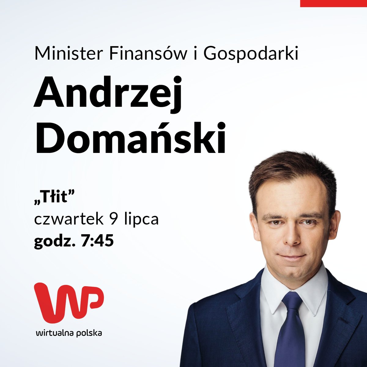 MF_GOV_PL's tweet photo. Jutro rano minister @Domanski_Andrz będzie gościem programu Tłit w @wirtualnapolska. https://t.co/dt85r4FdBc
