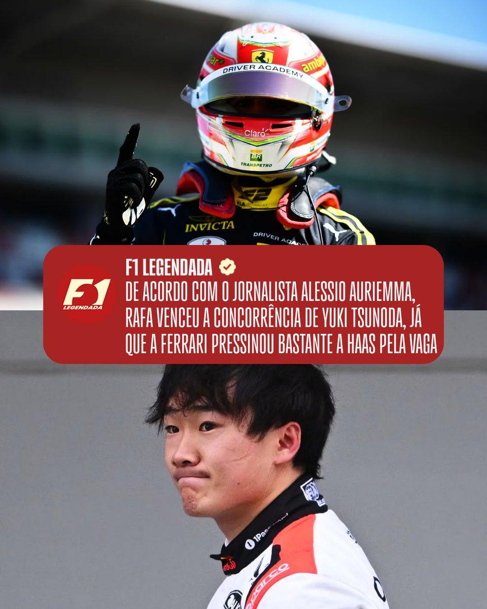 F1Legendada's tweet photo. 🚨 URGENTE: RAFA CÂMARA ESTARÁ NA FÓRMULA 1 EM 2027 🇧🇷🇧🇷🇧🇷

De acordo com o jornalista Alessio Auriemma, o brasileiro fará dupla com Oliver Bearman na Haas em 2027. Isso permitirá a Ferrari à comparar o desempenho dos seus 2 pilotos jovens mais promissores para os próximos anos. https://t.co/6j85mLNufX