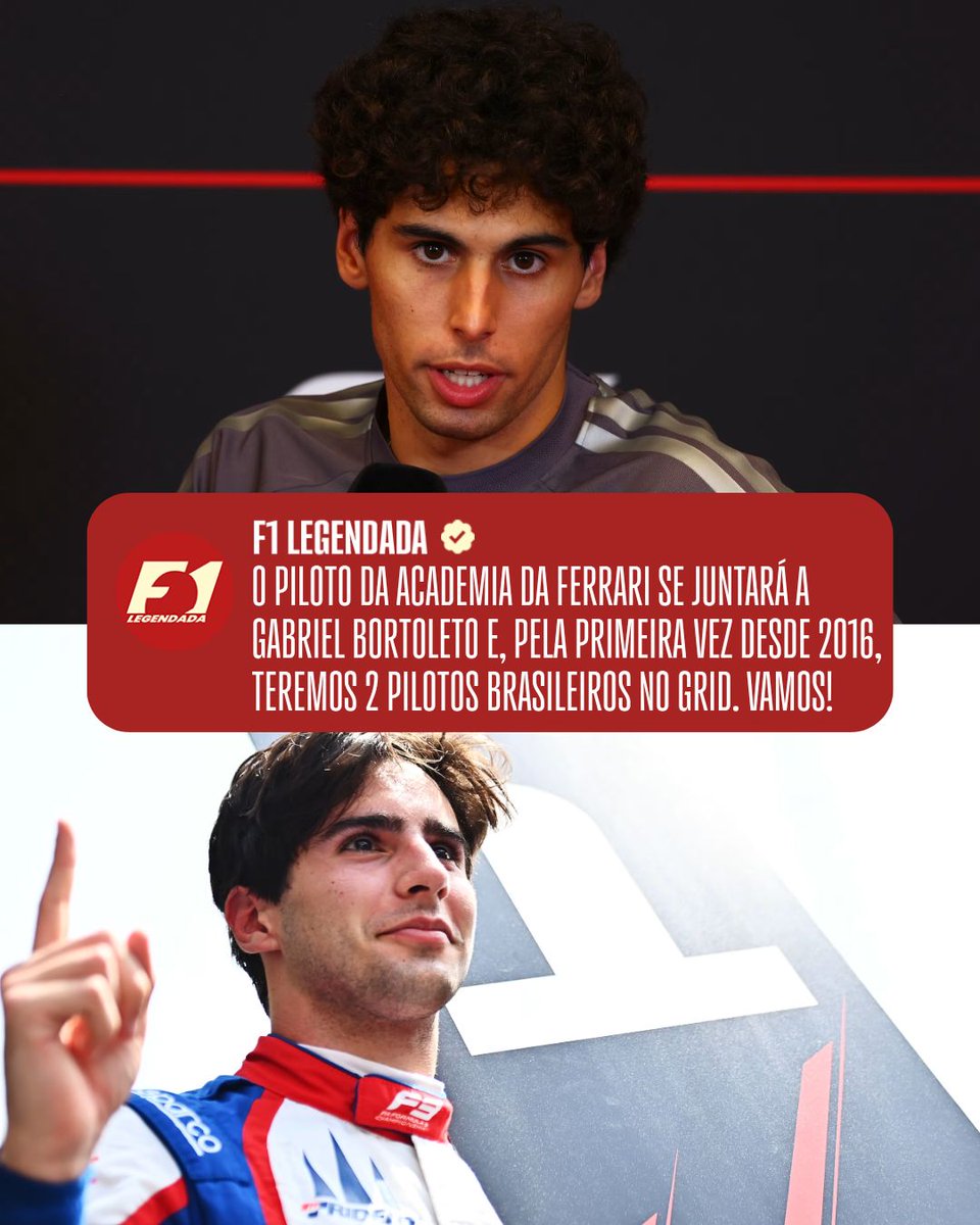 F1Legendada's tweet photo. 🚨 URGENTE: RAFA CÂMARA ESTARÁ NA FÓRMULA 1 EM 2027 🇧🇷🇧🇷🇧🇷

De acordo com o jornalista Alessio Auriemma, o brasileiro fará dupla com Oliver Bearman na Haas em 2027. Isso permitirá a Ferrari à comparar o desempenho dos seus 2 pilotos jovens mais promissores para os próximos anos. https://t.co/6j85mLNufX