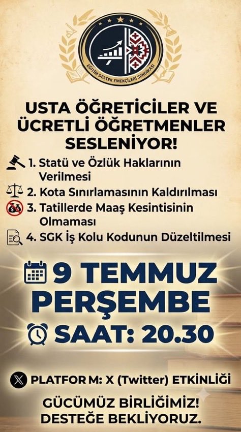 AKaya67341's tweet photo. @perihan53800 Ücretli öğretmenler ve usta öğreticiler olarak emeğimizin karşılığını, hakkımız olan statüyü istiyoruz!
​⚖️ Statü ve özlük hakları
🚫 Kota sınırlamasının kaldırılması
💰 Tatillerde maaş kesintisine son
🔍 SGK iş kolu kodu düzeltilmesi
#ArtıkYeter
EĞİTİM DESTEK EMEKÇİLERİ https://t.co/lFCyuwdRv2