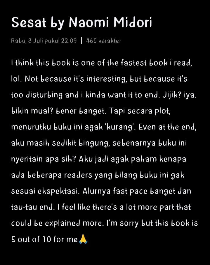 caseytales's tweet photo. finished 080726 ── .✦

here's what i thought about the book. please keep in mind that this is my personal opinion🙇‍♀️🙏 https://t.co/o0SuzXlE6F