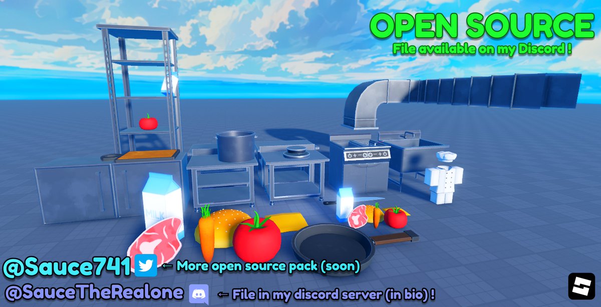 Sauce741's tweet photo. Hi, here is this OPEN SOURCE 3D kitchen asset pack, never been used! 
sub to me for the support, the rbxm file is in my discord server (bio) !❤️

#robloxdev #robloxart #modeling #lowpoly https://t.co/lvRHqokz2Q