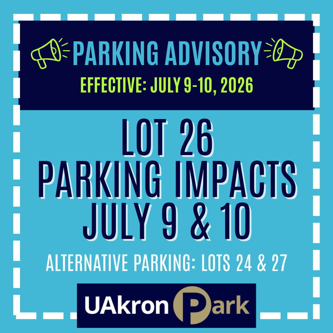 UAkronPark's tweet photo. 🚧 IMPORTANT NOTICE: LOT 26 (NORTH CAMPUS PARKING DECK) 🚧

Additional parking restrictions will be in effect July 9–10 as maintenance work continues.

🗓️ July 9
• Limited parking on the west half of the deck (EJ Thomas Hall side)
🗓️ July 10
• Limited parking on the east half of the deck (Simmons Hall side)

The roof and Level 4 remain fully closed while maintenance continues.

Please plan ahead and allow extra time to reach your destination. Thank you for your patience as we continue improving campus parking facilities.

#UAkronPark #UniversityOfAkron #CampusParking #ParkingAdvisory #PlanAhead